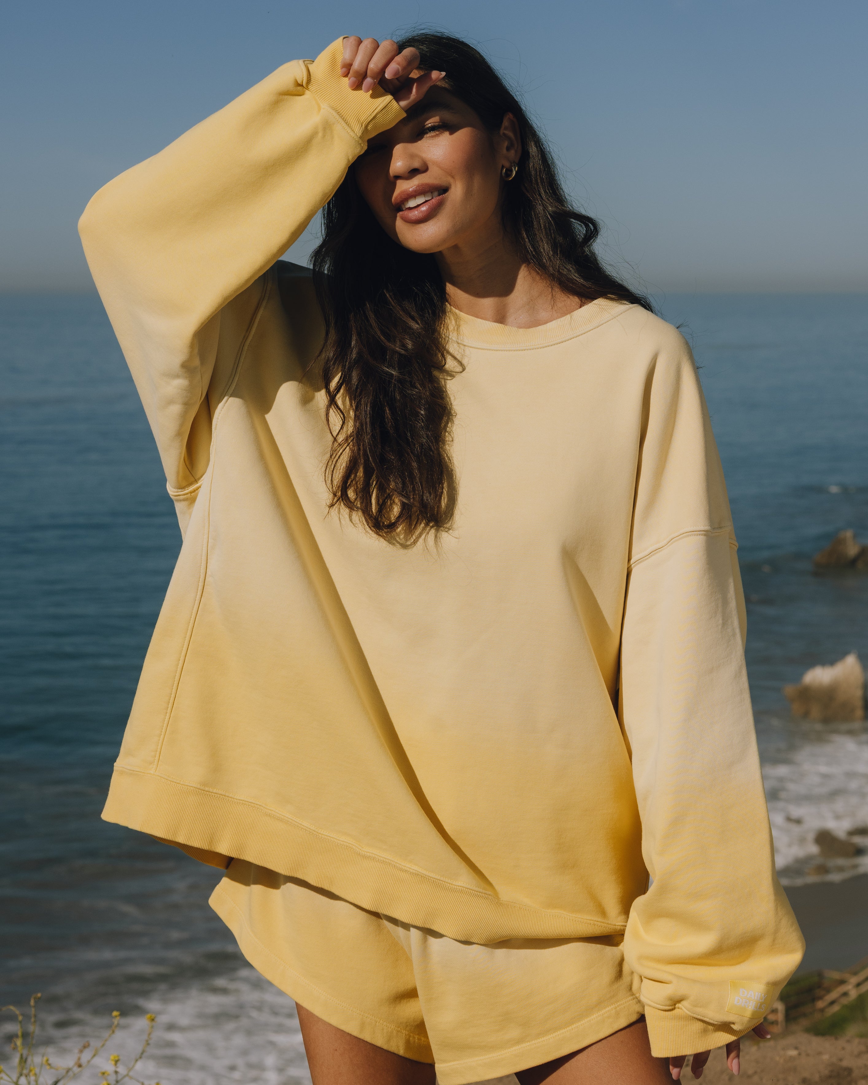 Unisex Oversized Crew - Sunsoaked Sunny with Monochrome Patch