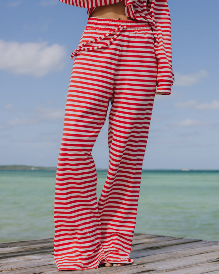 Striped Cotton Pants - Heart + Pale Pink Stripe