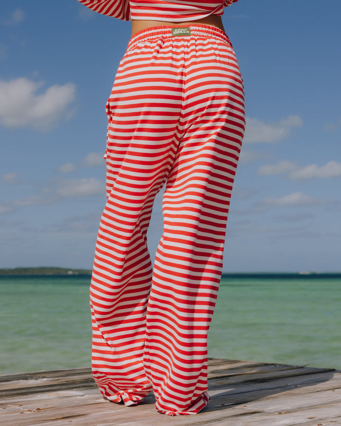 Striped Cotton Pants - Heart + Pale Pink Stripe