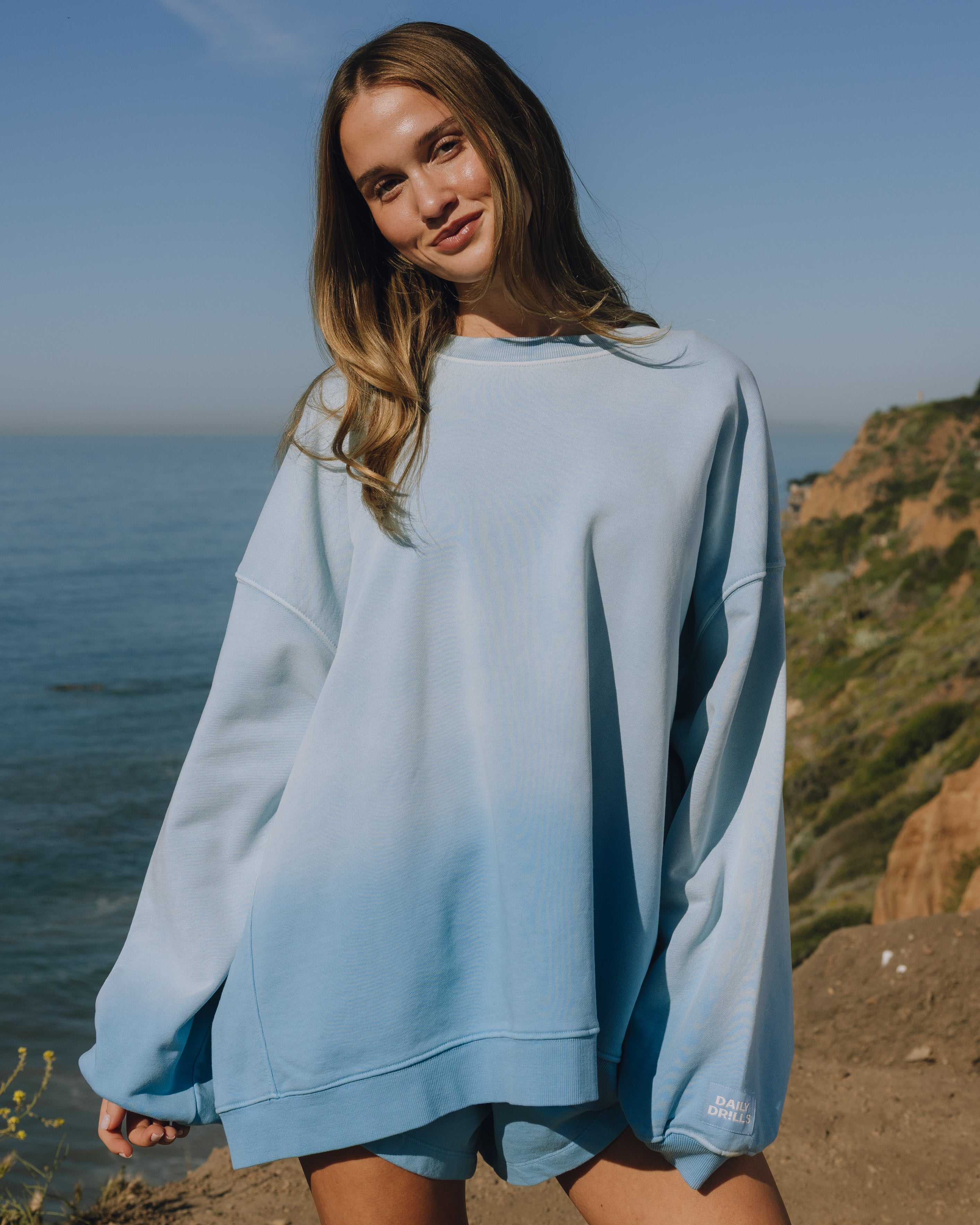 Unisex Oversized Crew - Sunsoaked Malibu with Monochrome Patch