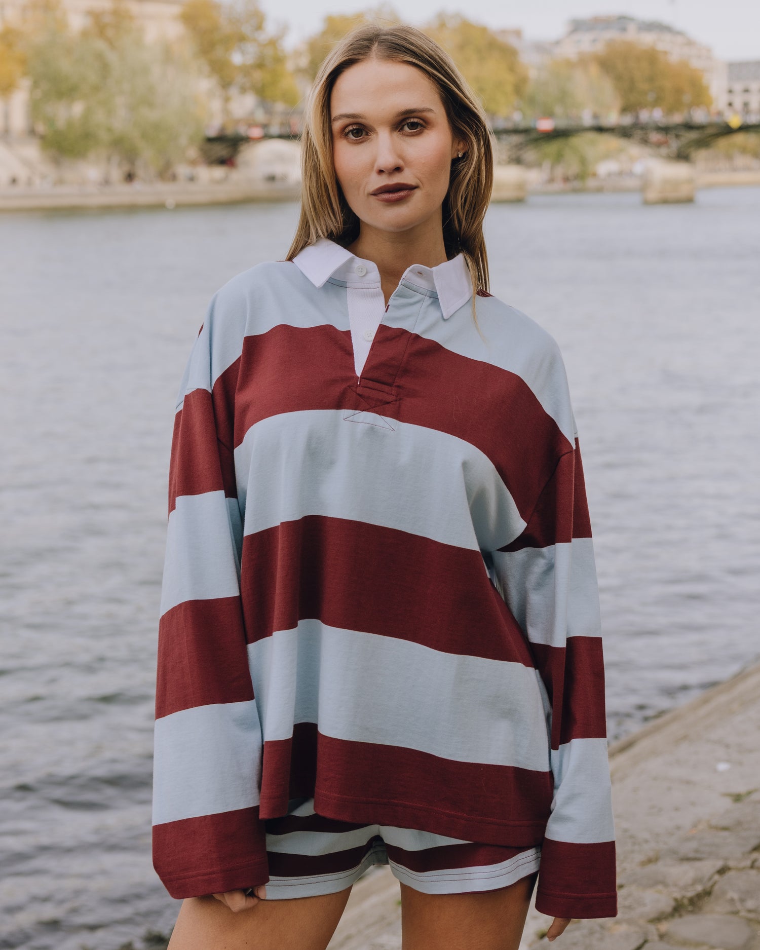 Rugby Tee - Powder + Bodega Stripe – shopdailydrills