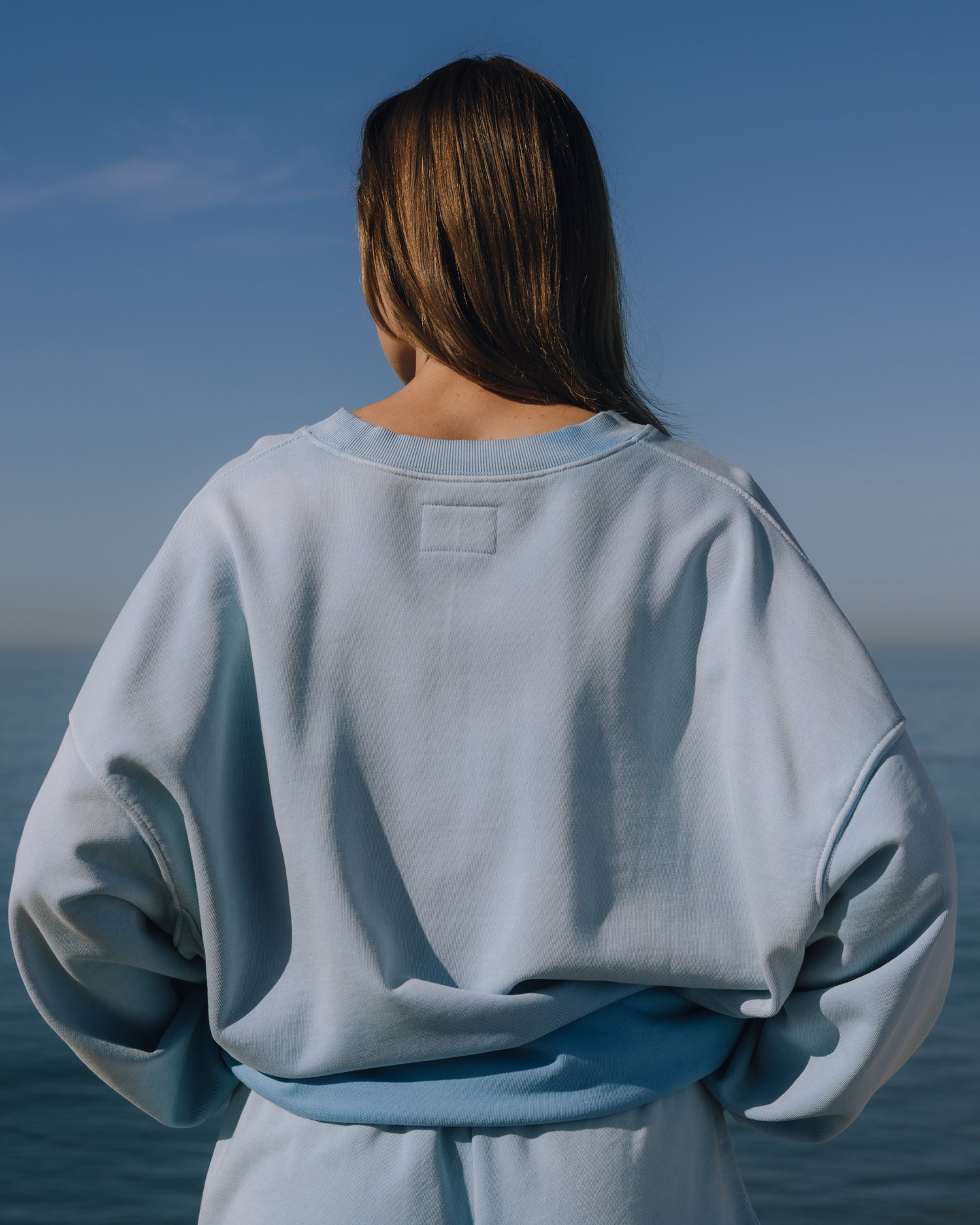 Unisex Oversized Crew - Sunsoaked Malibu with Monochrome Patch