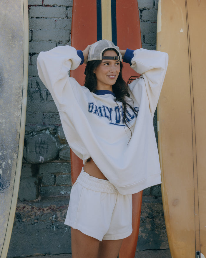 Oversized Sport Crew - Cream + Navy + Grey