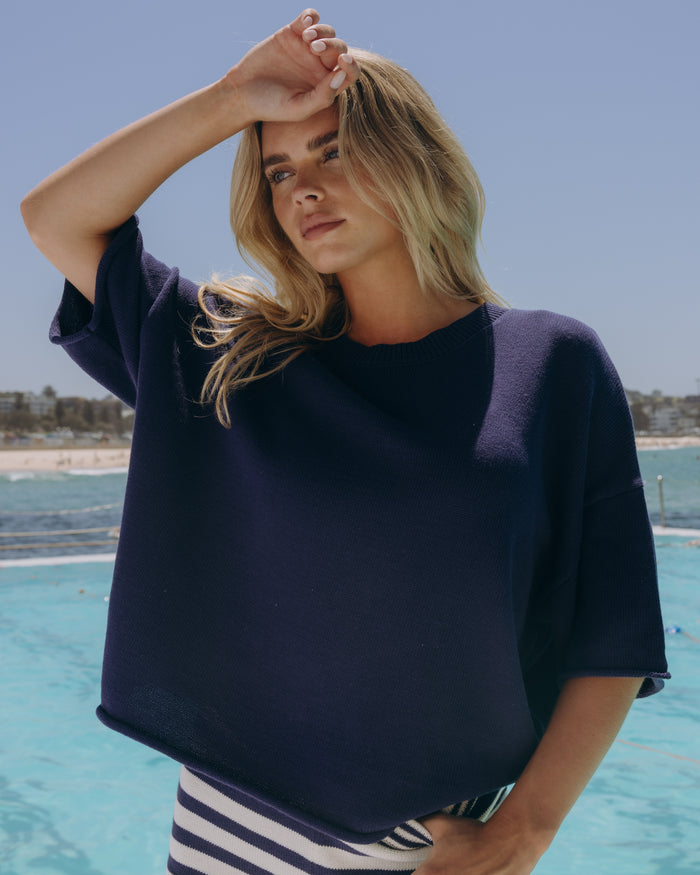 Beach Knit Cropped Sleeve - Navy