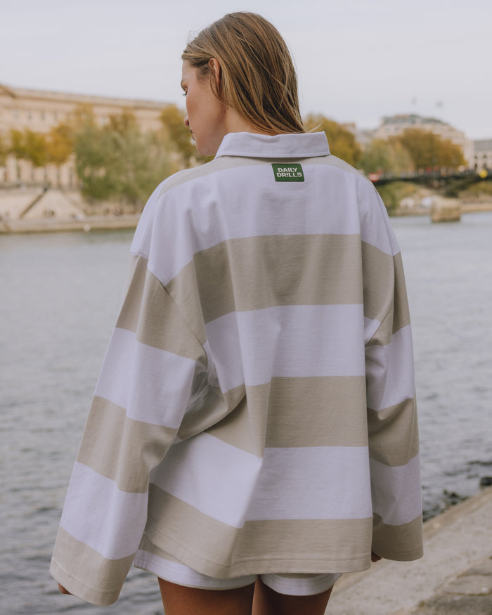 Rugby Tee - Light Grey + White Stripe