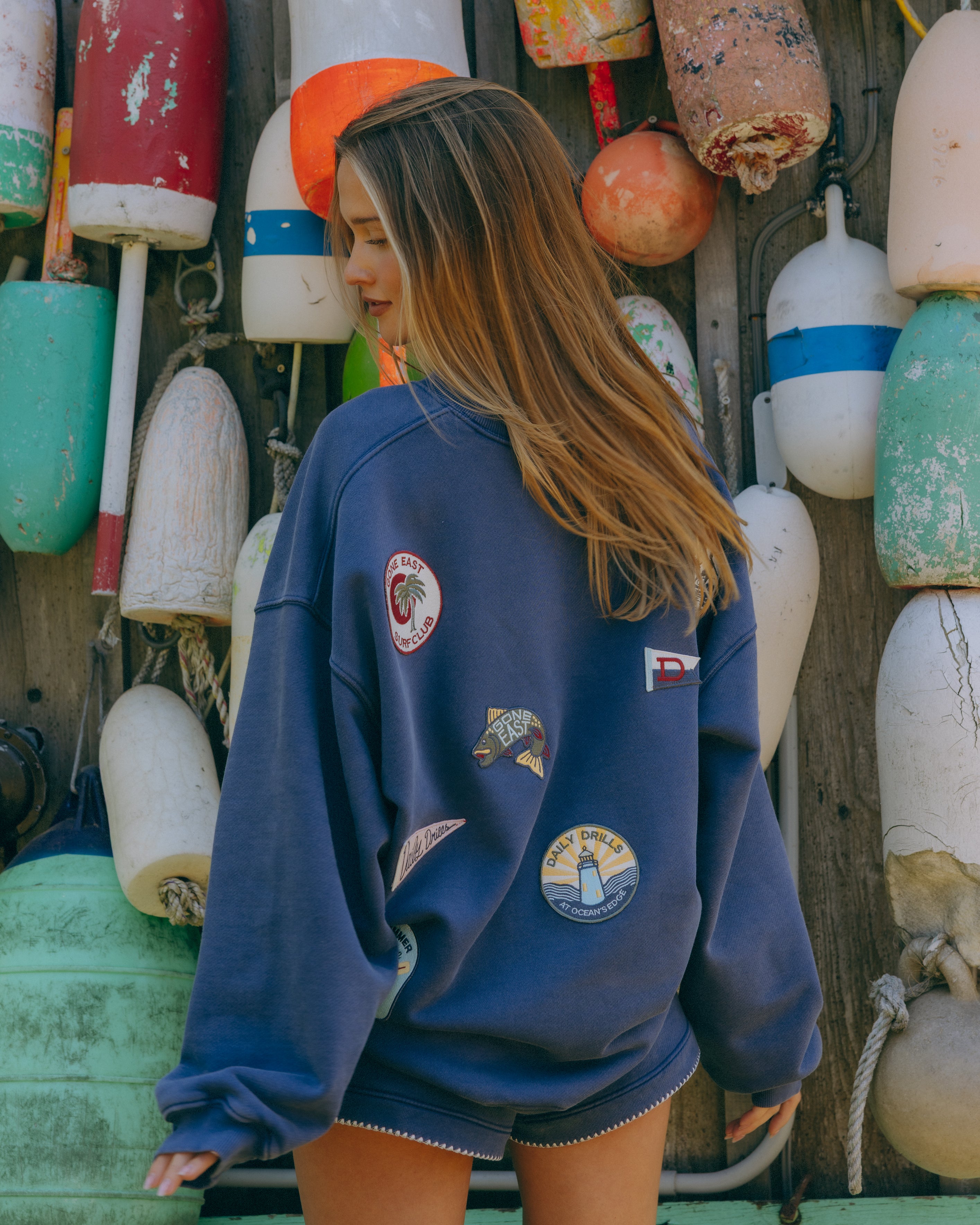 Heavyweight Oversized Out East Crew - Sunbleached Navy
