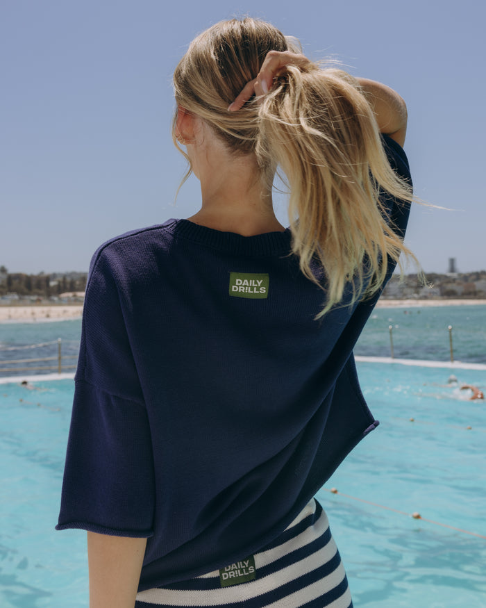 Beach Knit Cropped Sleeve - Navy