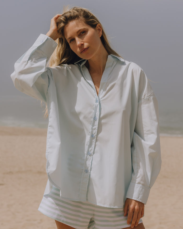 Oversized Poplin Button Down - Light Blue