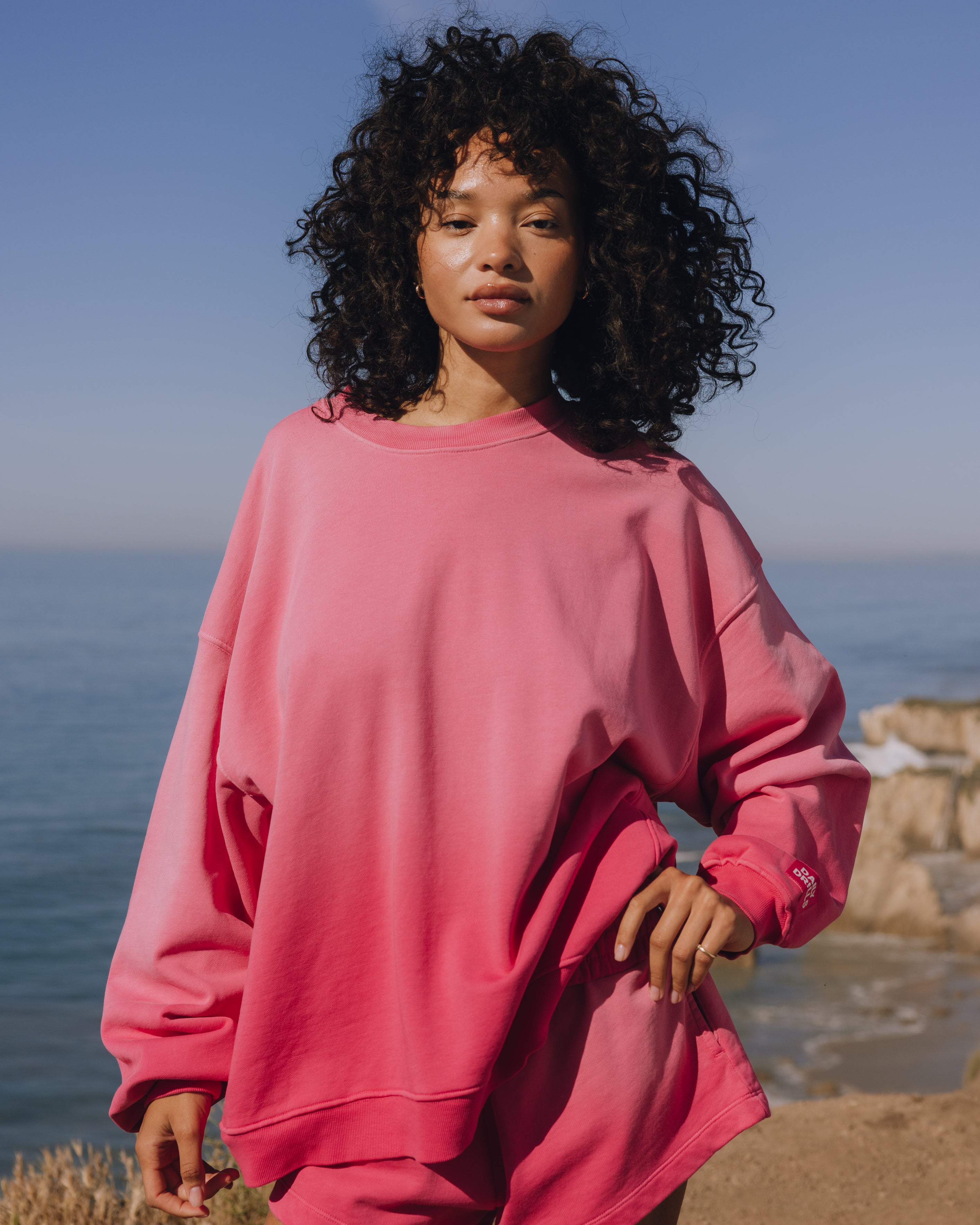 Unisex Oversized Crew - Sunsoaked Hot Shot with Monochrome Patch