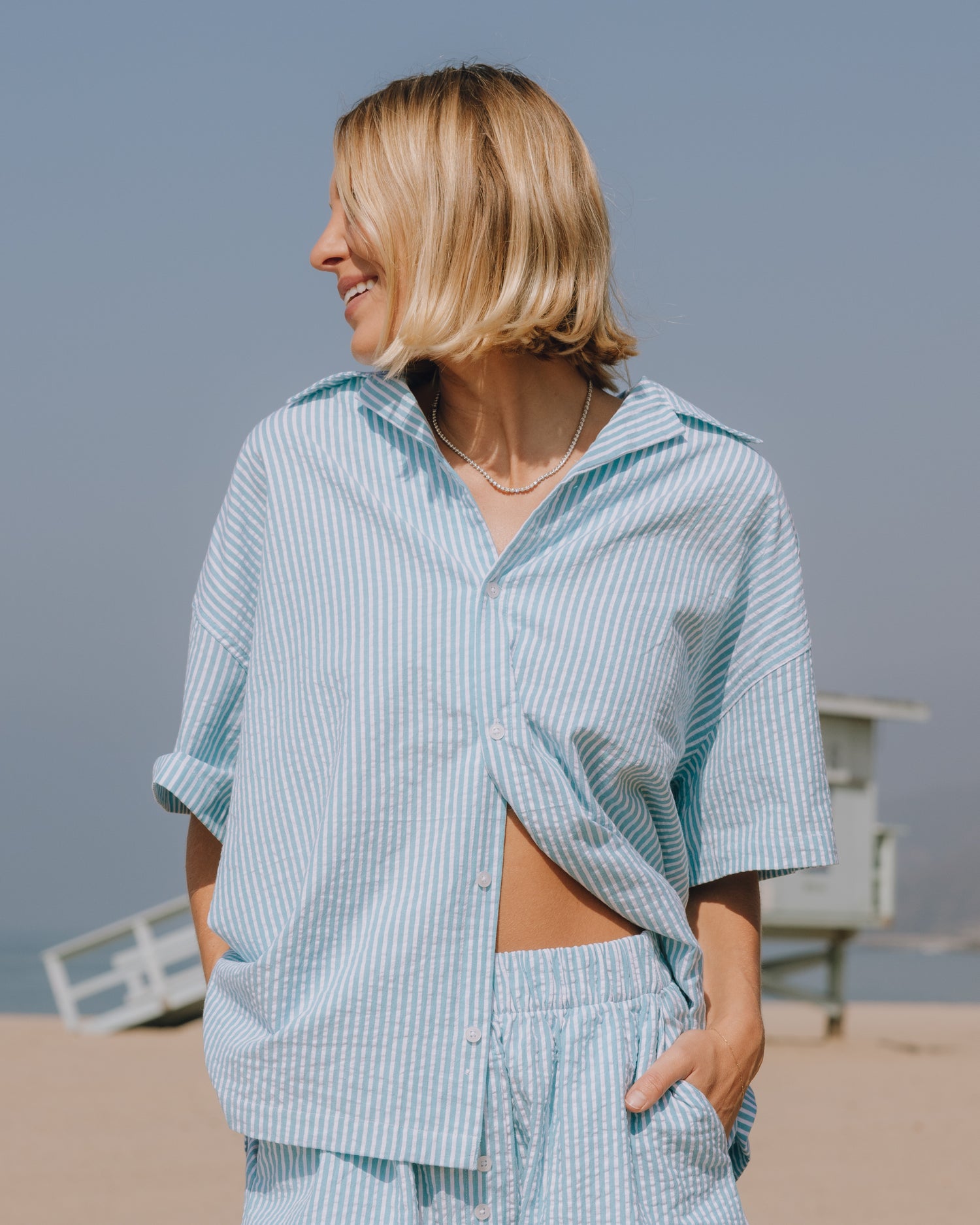 Seersucker Boxy Button Down