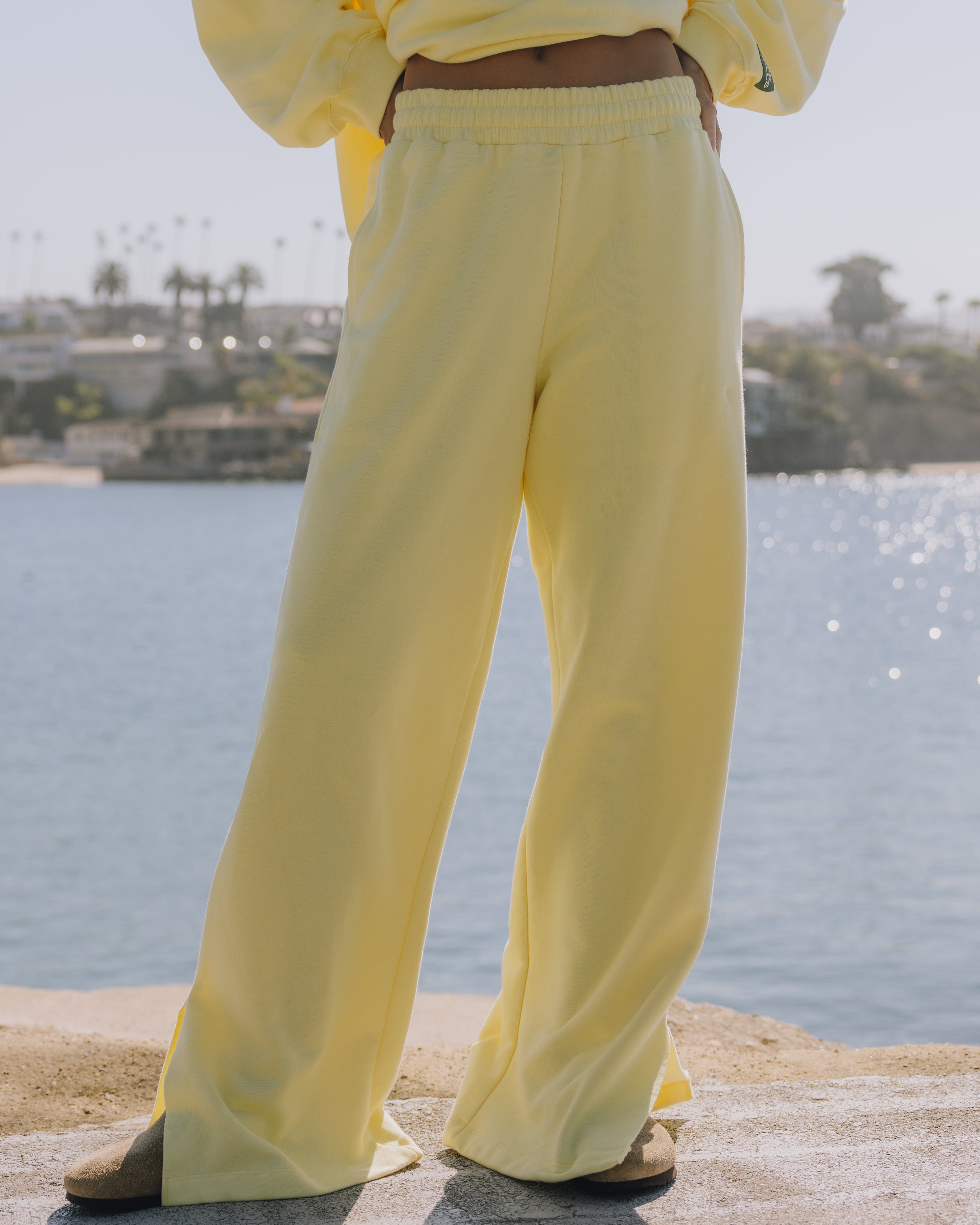 Fleece Wide Leg Sweatpants - Lemonade