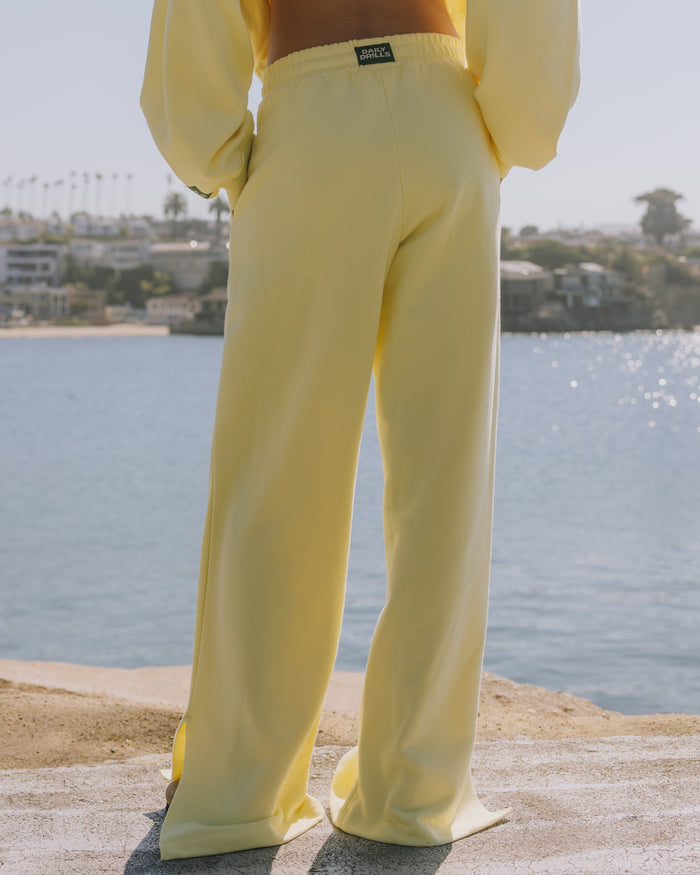 Fleece Wide Leg Sweatpants - Lemonade