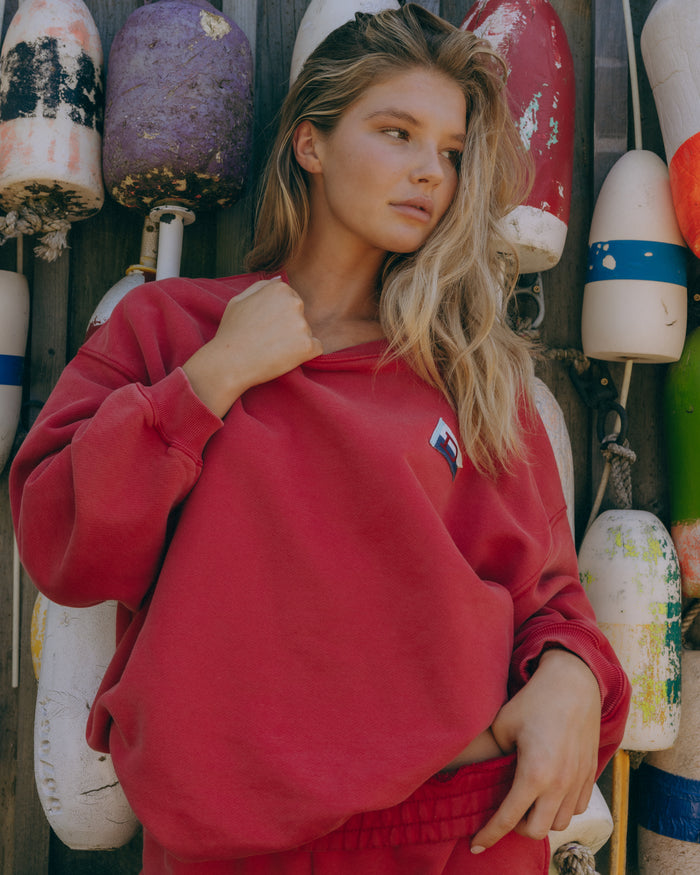 Heavyweight Oversized Out East Crew - Sunbleached Vintage Red
