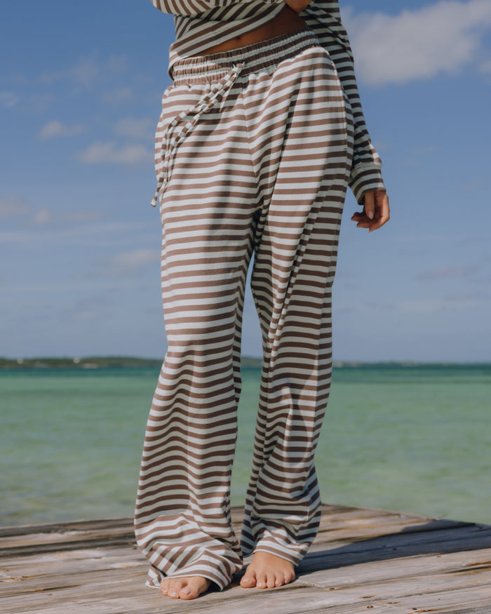 Striped Cotton Pants - Mocha + Lake Day Stripe