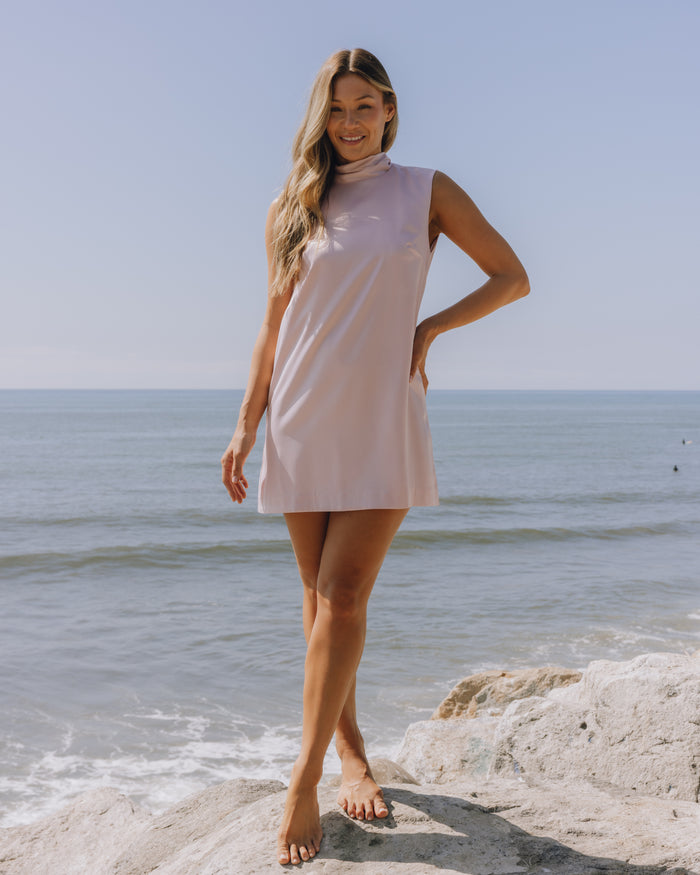 Silky Mini Dress with Neck Tie - Ribbon