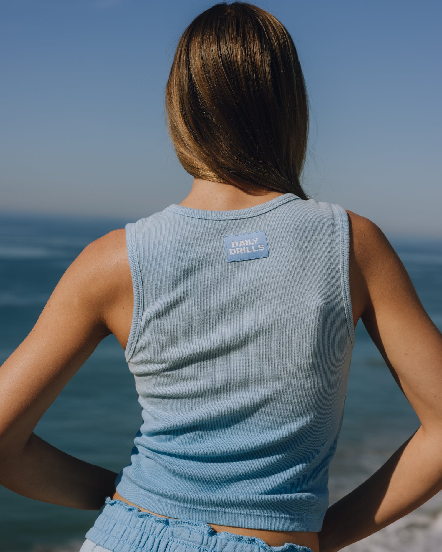 Square Neck Tank - Sunsoaked Malibu with Monochrome Patch