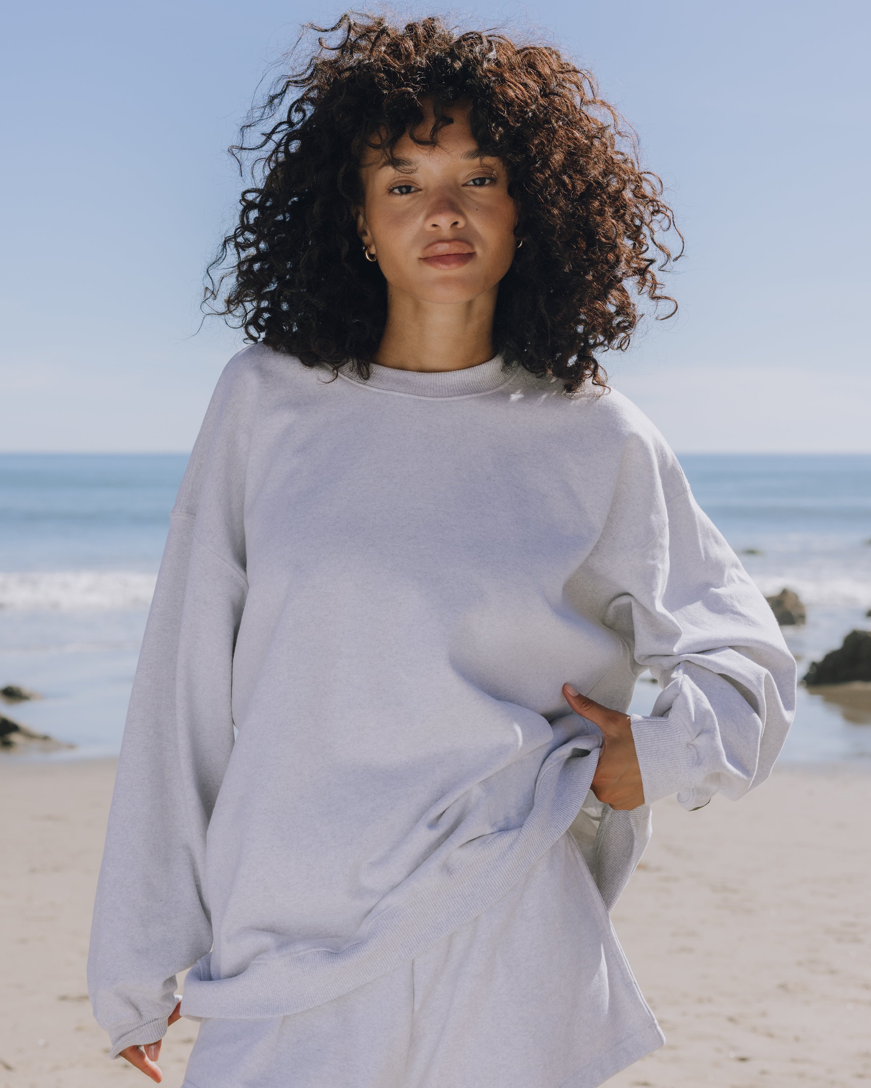 Oversized Fleece Crew - Heather Grey