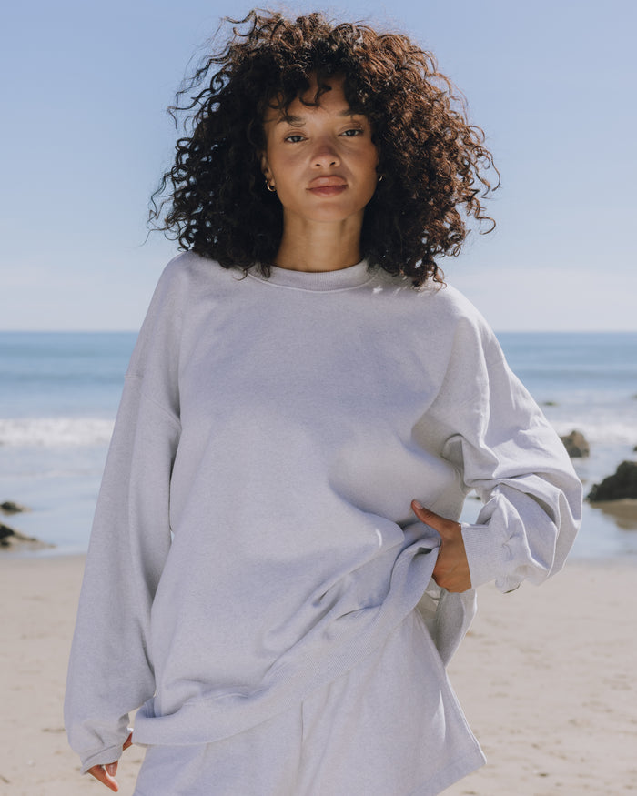 Oversized Fleece Crew - Heather Grey