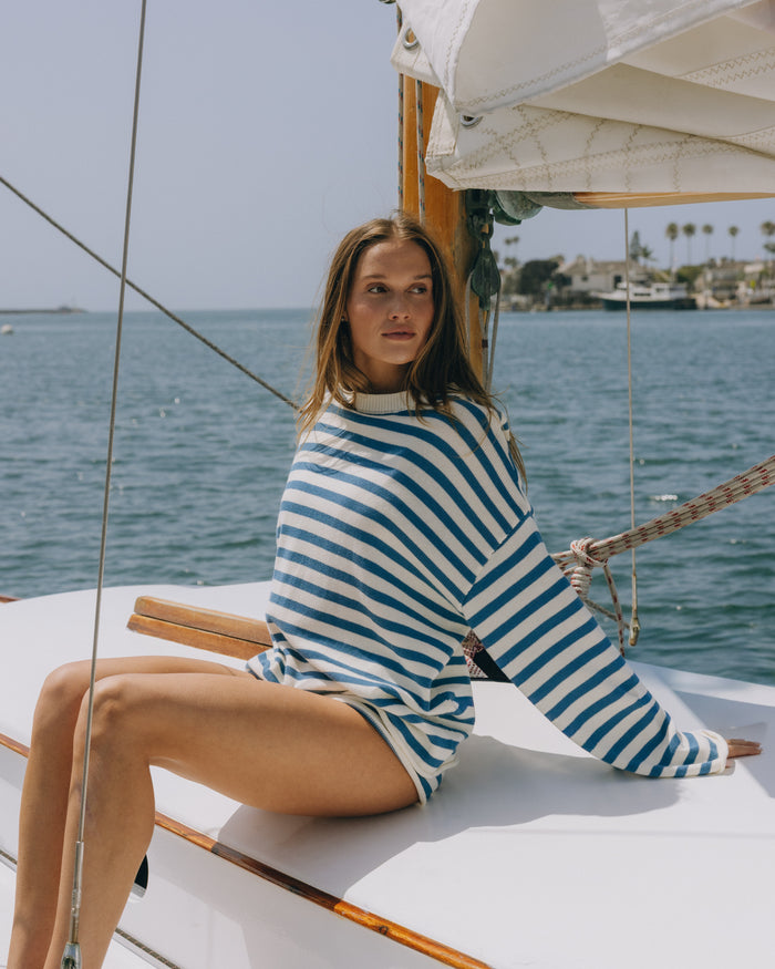 Beach Knit Oversized Sweater - Cabana + White Stripe