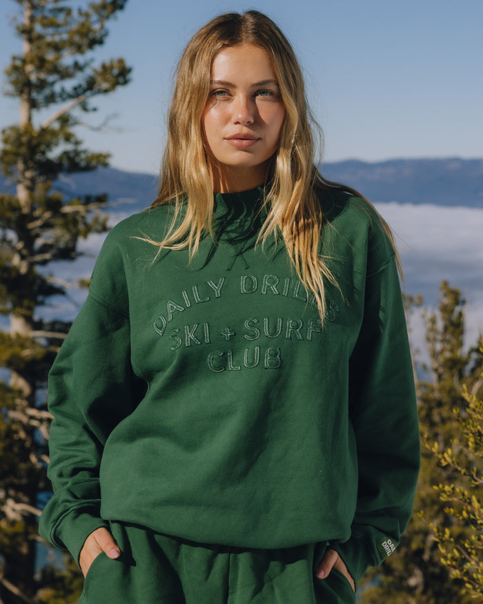 Oversized Vintage Ski + Surf Crew - Forest Green