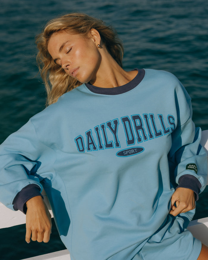 Oversized Sport Crew - Malibu + Navy + Tide