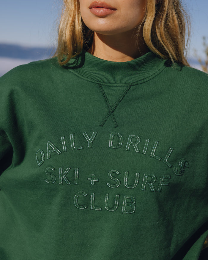 Oversized Vintage Ski + Surf Crew - Forest Green