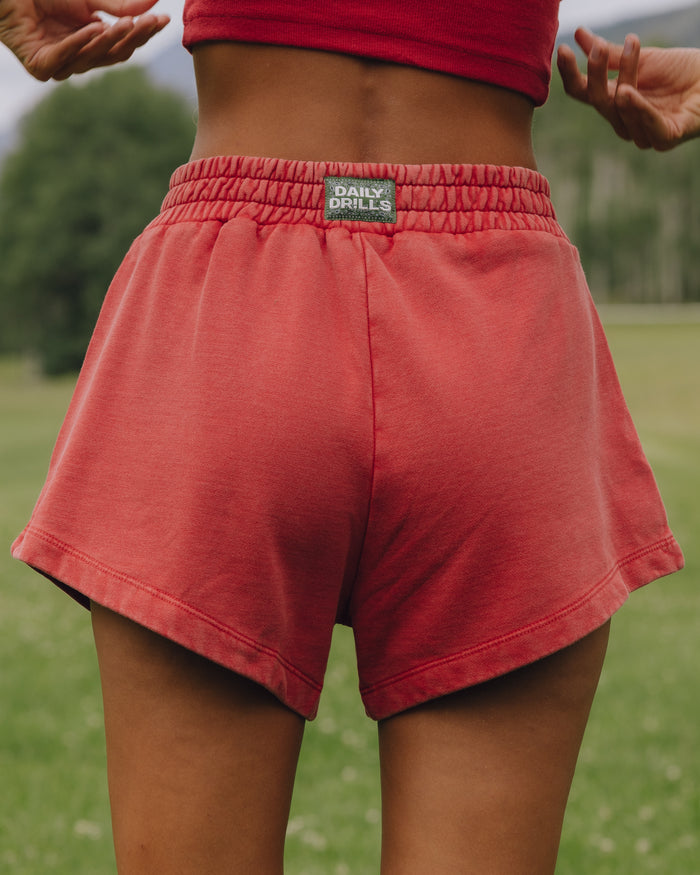 Super Shorts - Sunbleached Vintage Red with Bandana Patch