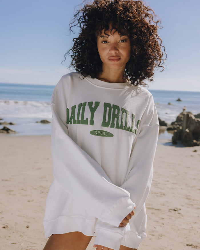 Oversized Sport Crew - Raw White with DD Green