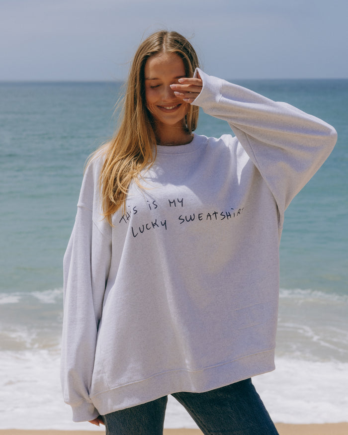 Oversized Fleece Lucky Crew - Heather Grey with Lélu Patch