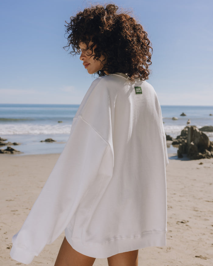 Oversized Sport Crew - Raw White with DD Green