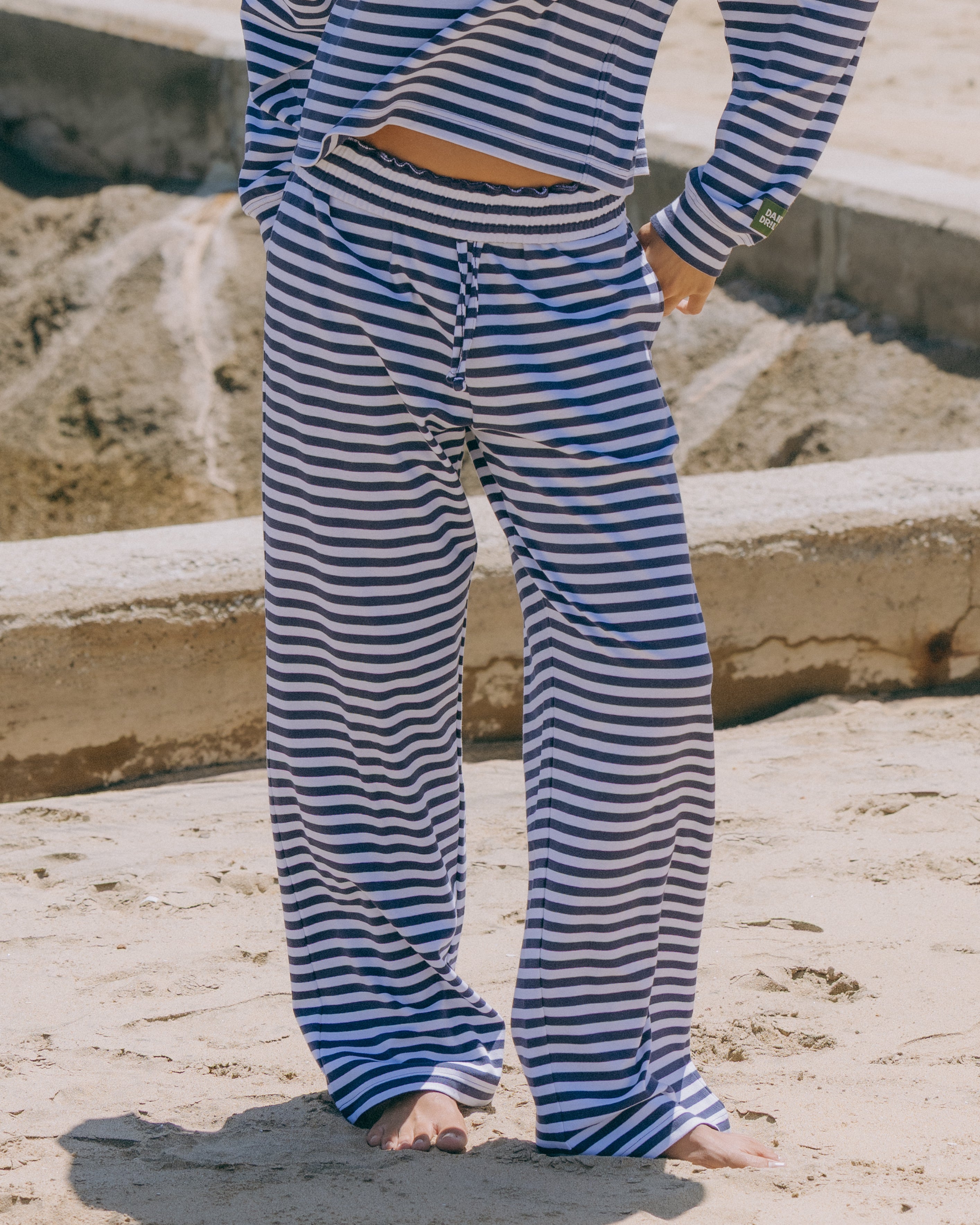 Striped Cotton Pants - Navy + White Stripe