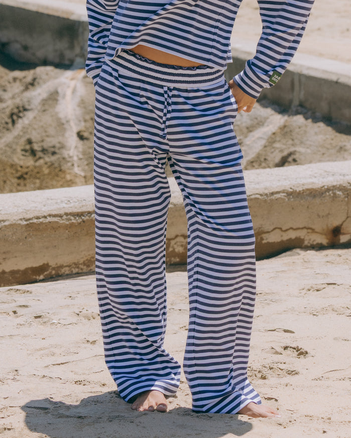 Striped Cotton Pants - Navy + White Stripe