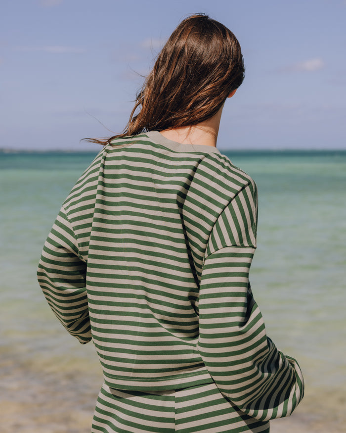 Striped Cotton Long Sleeve - DD Green + Forest Green Stripe