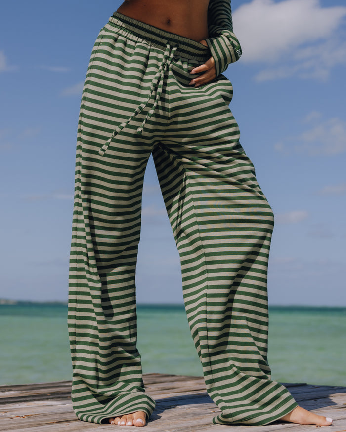 Striped Cotton Pants - DD Green + Forest Green Stripe