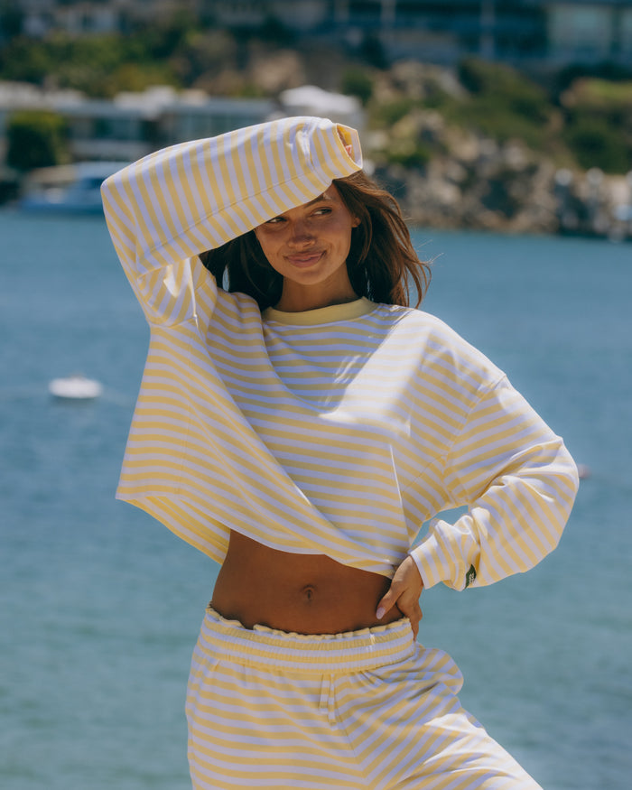 Striped Cotton Long Sleeve - Butter + White Stripe