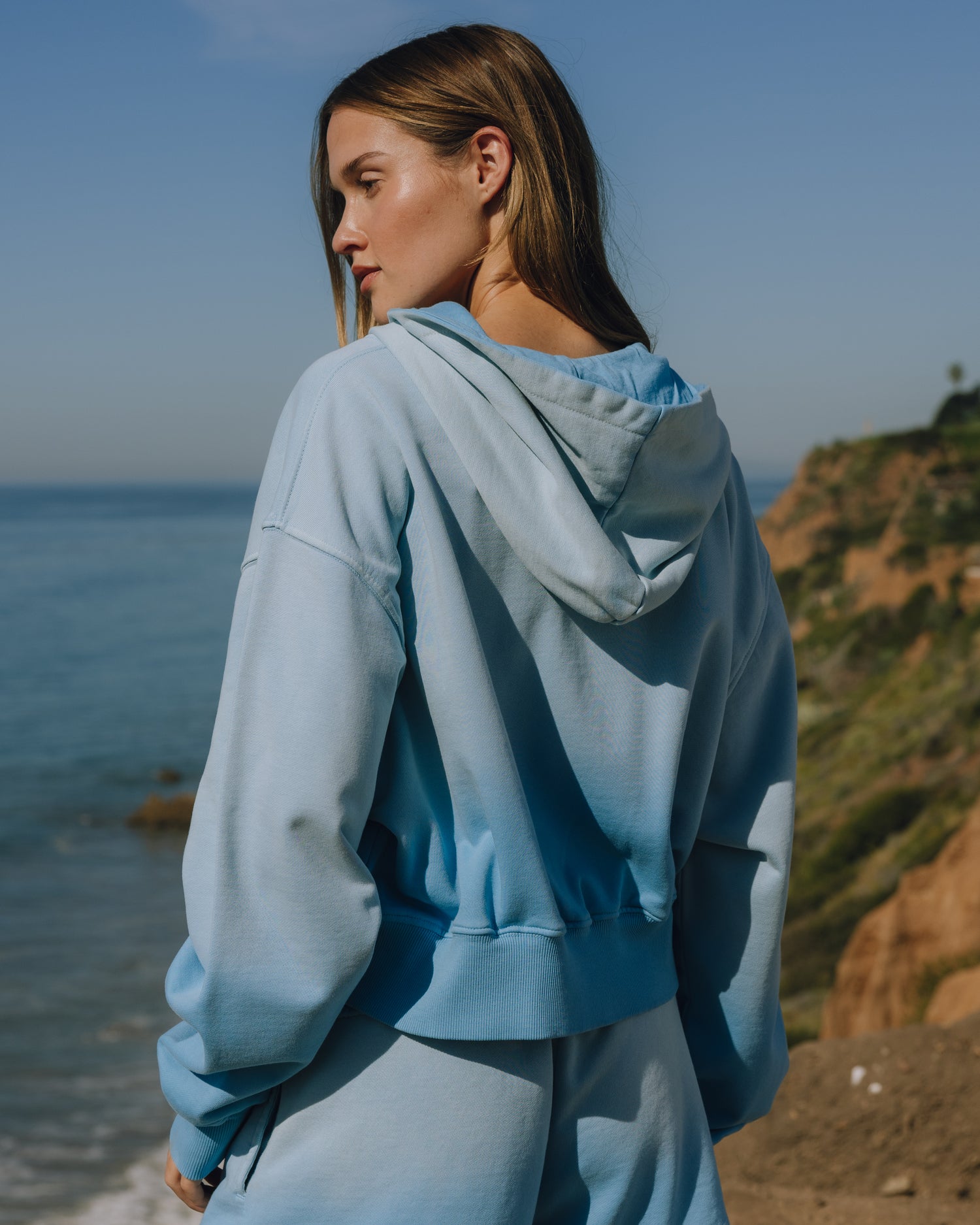 Double Zip Hoodie - Sunsoaked Malibu with Monochrome Patch