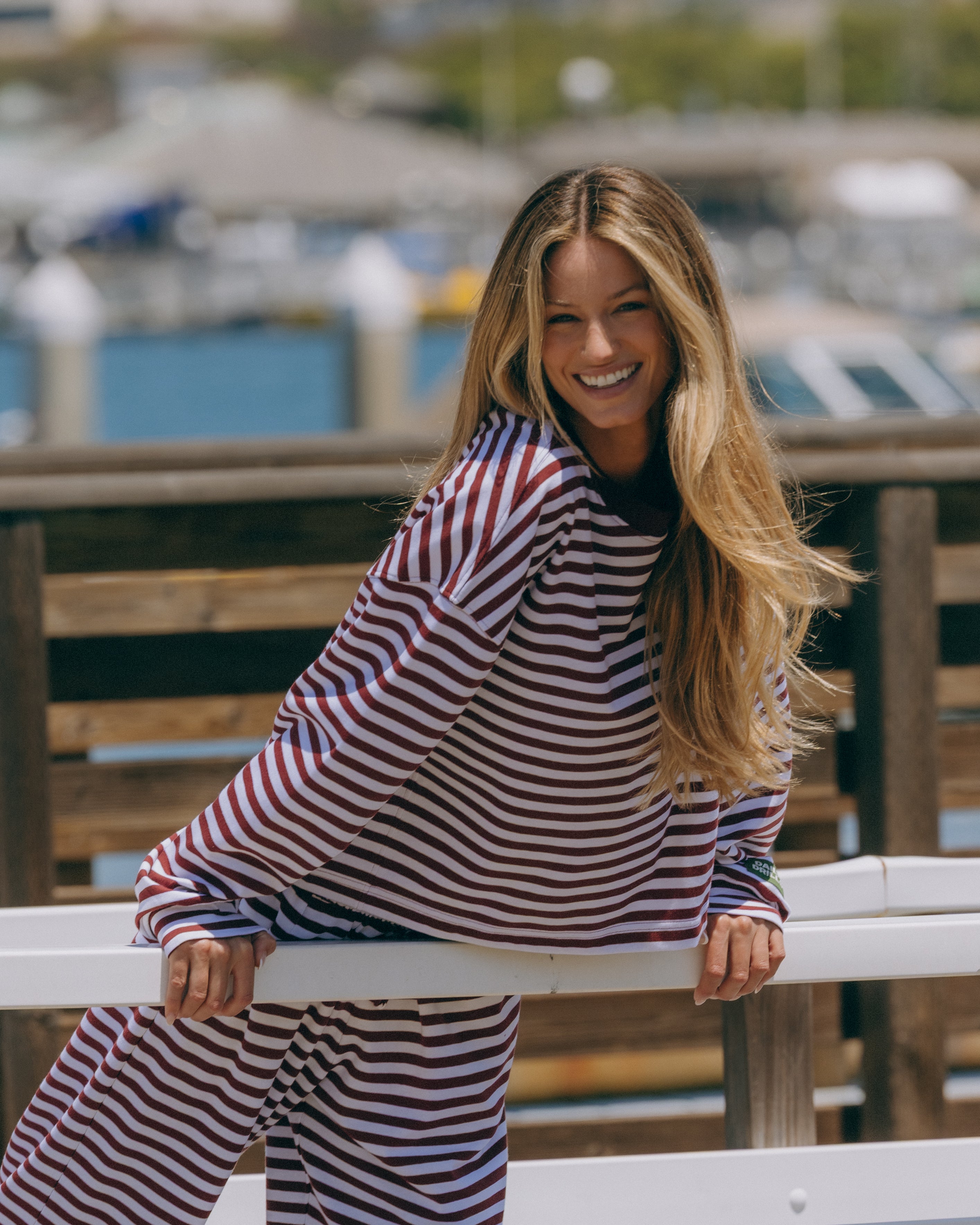 Striped Cotton Long Sleeve - Bodega + White Stripe