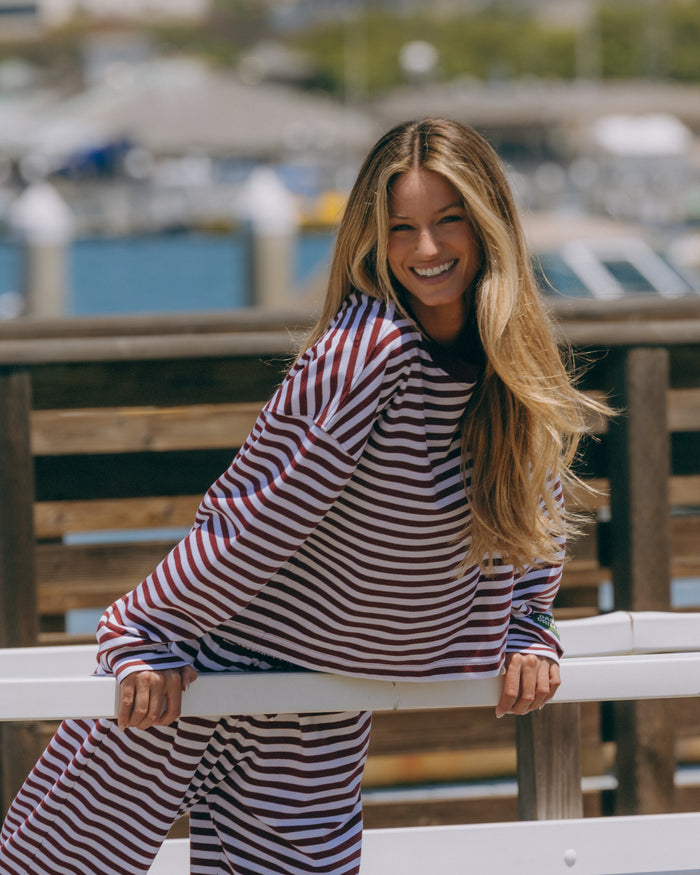 Striped Cotton Long Sleeve - Bodega + White Stripe