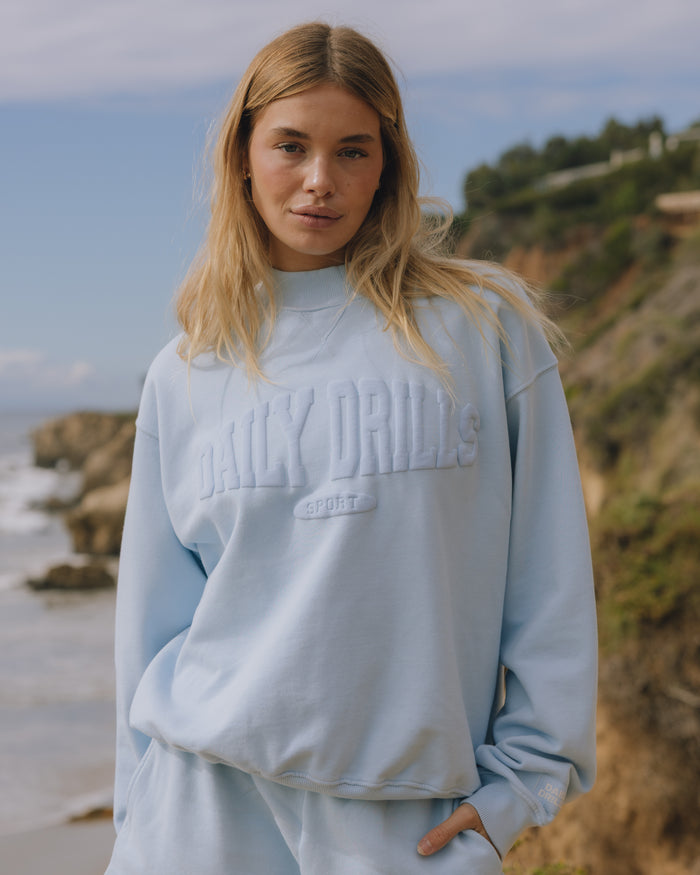 Oversized Vintage Sport Crew - Powder with Monochrome Patch