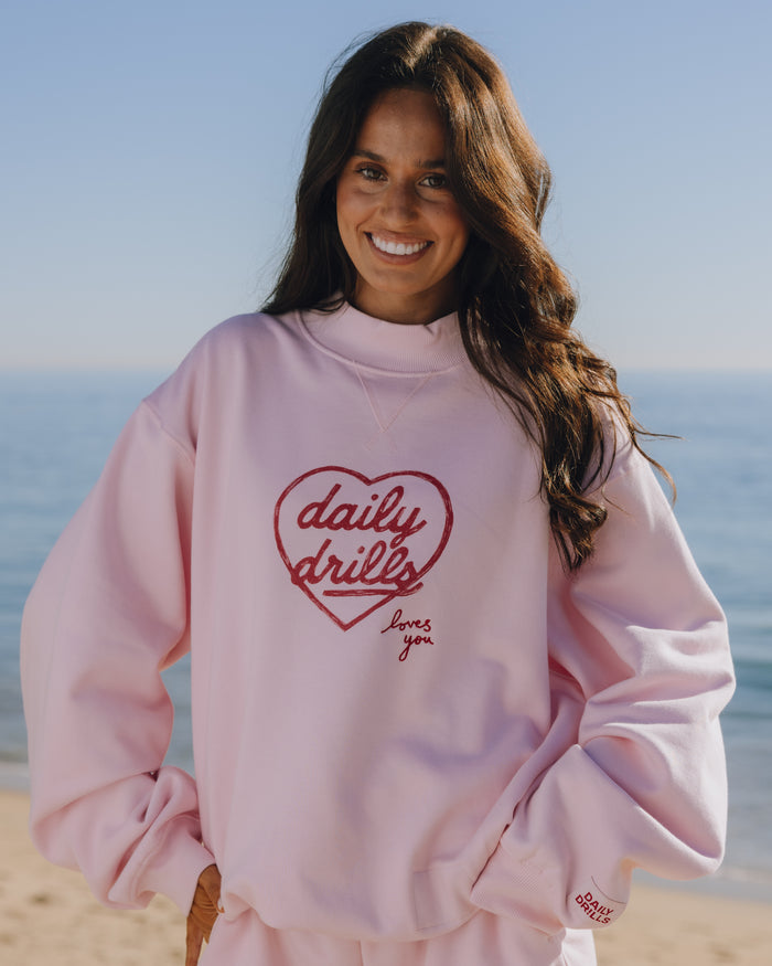 Oversized Fleece Vintage Love Crew - Cupid with Vday Patch