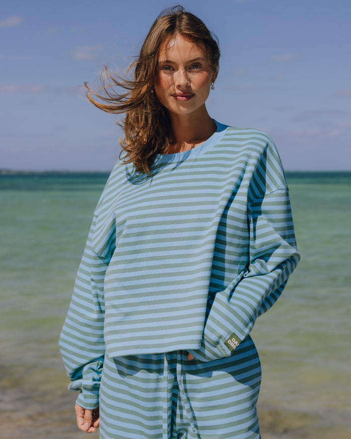 Striped Cotton Long Sleeve - Malibu + Teal Stripe