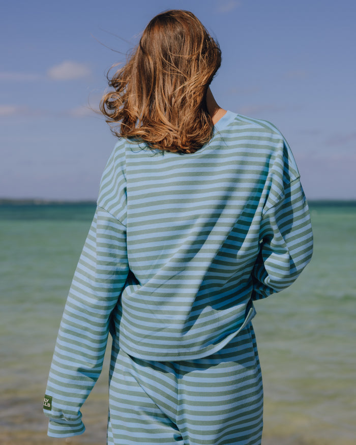 Striped Cotton Long Sleeve - Malibu + Teal Stripe