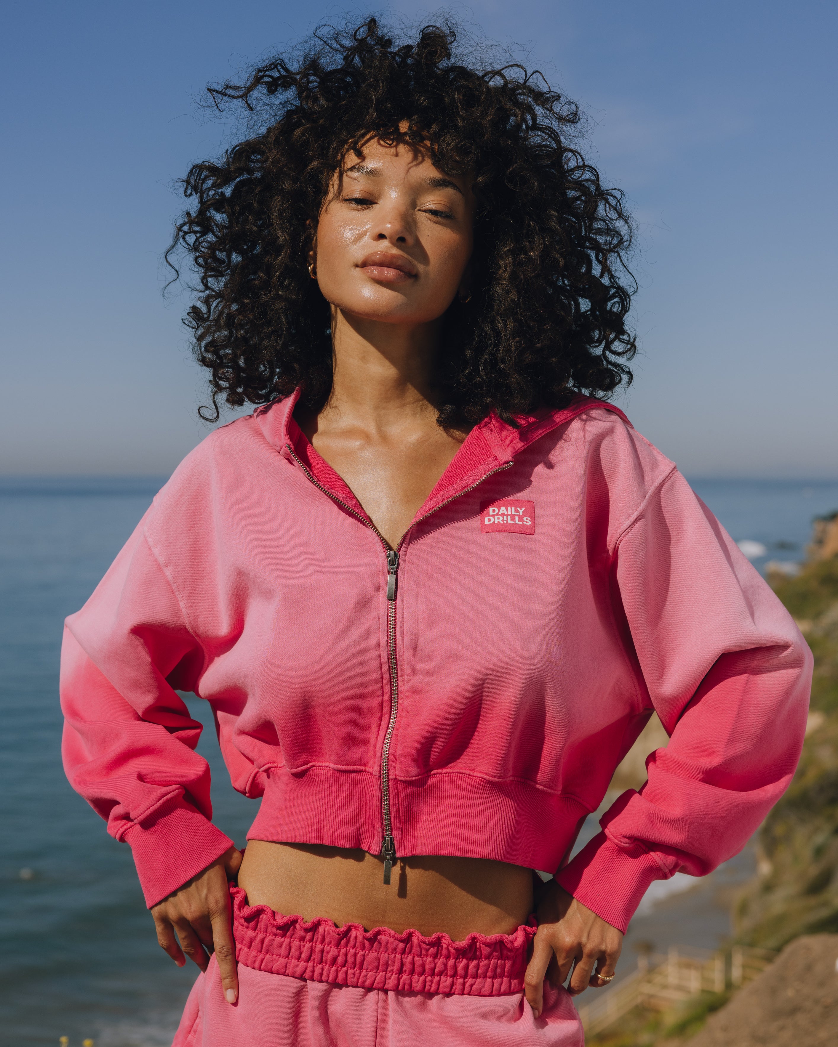 Double Zip Hoodie - Sunsoaked Hot Shot with Monochrome Patch