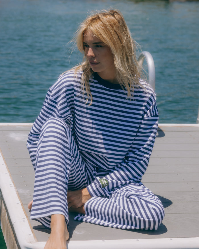 Striped Cotton Long Sleeve - Navy + White Stripe