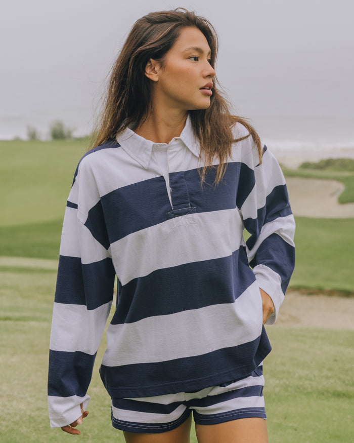 Rugby Tee - Navy + White Stripe