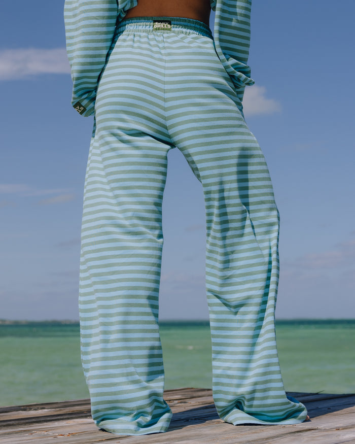 Striped Cotton Pants - Malibu + Teal Stripe
