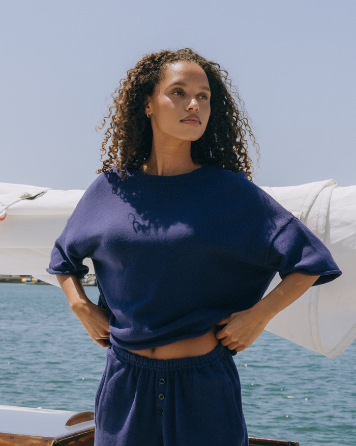 Beach Knit Cropped Sleeve - Navy