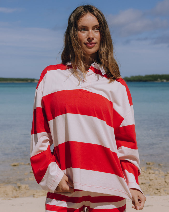 Rugby Tee - Heart + Pale Pink Stripe