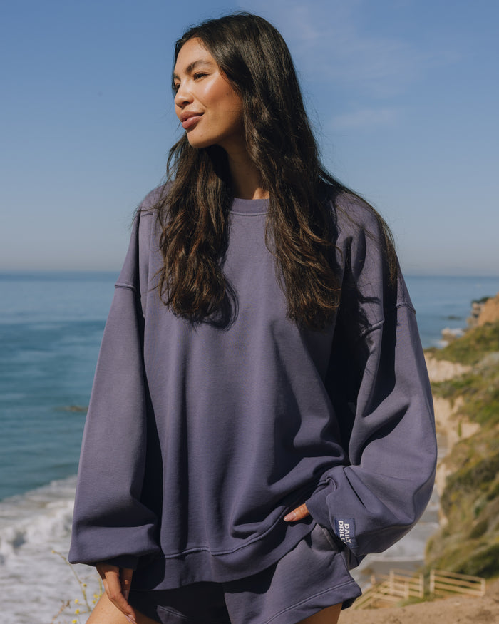 Unisex Oversized Crew - Sunsoaked Navy with Monochrome Patch