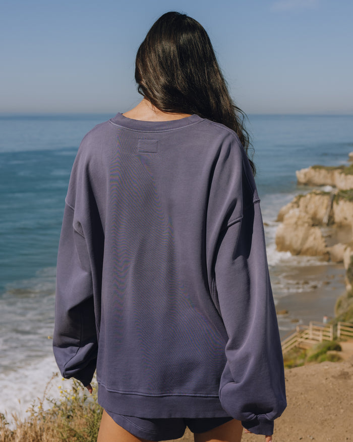 Unisex Oversized Crew - Sunsoaked Navy with Monochrome Patch